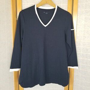 ELI Knit Top 3/4 Sleeve Navy Blue Made in Peru Pima Cotton Size Small